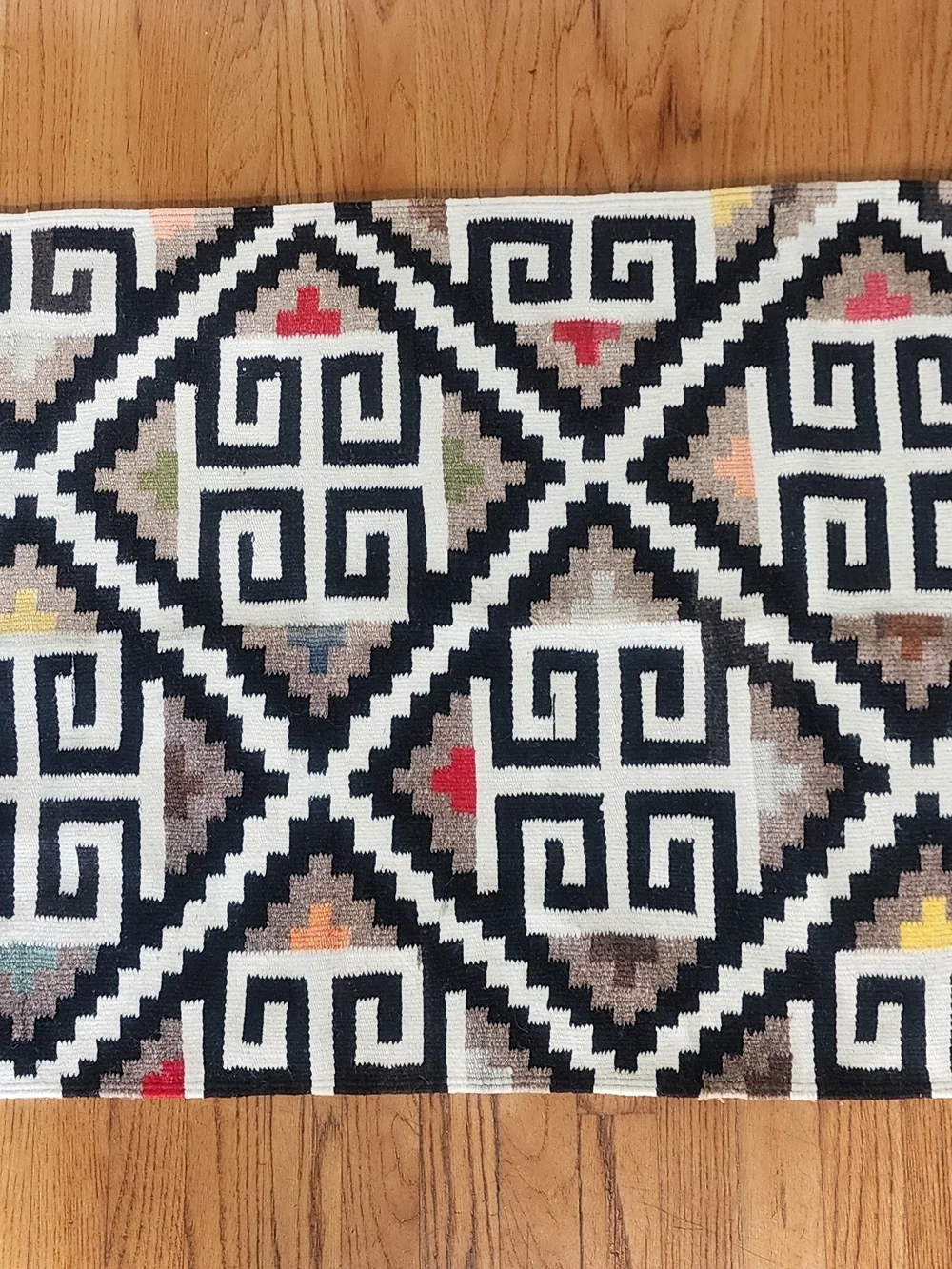 Woven Geometric Black & White Accent Throw Rug with Multicolor Accents 59